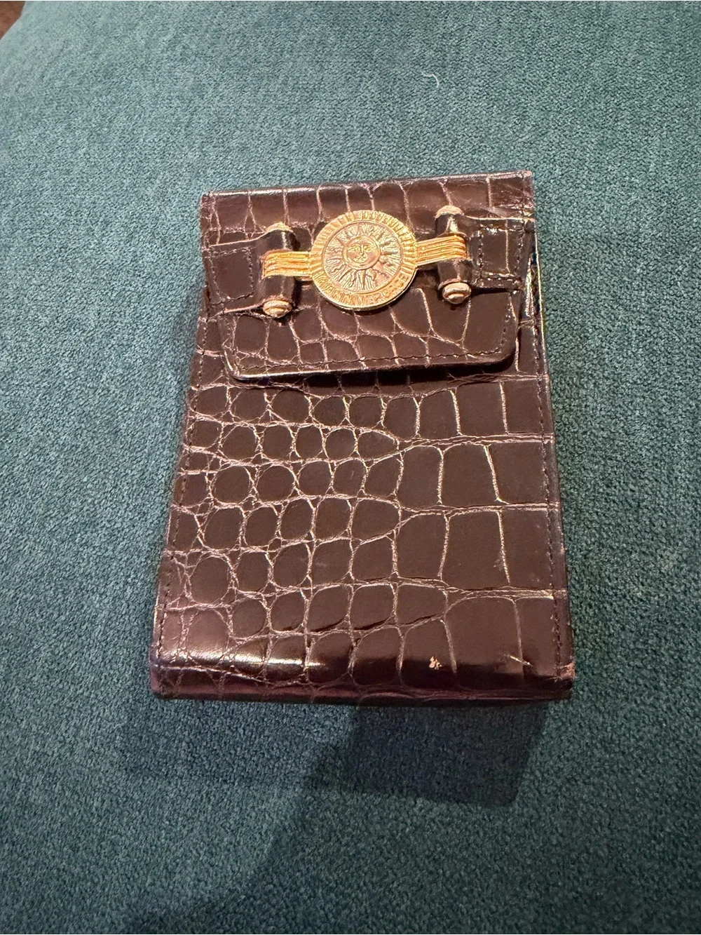 Black and gold Versace Croc-Embossed card holder with Gold Medallion